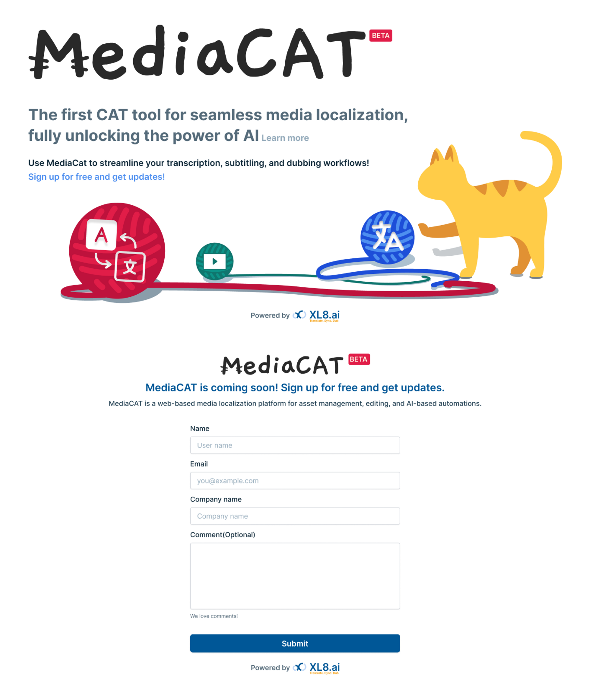 A promotion site for MediaCAT before its release.